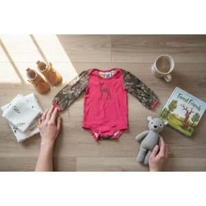 Carhartt Baby 9M Pink Camo Onesie Deer Long Sleeve Bodysuit Cabincore Utility